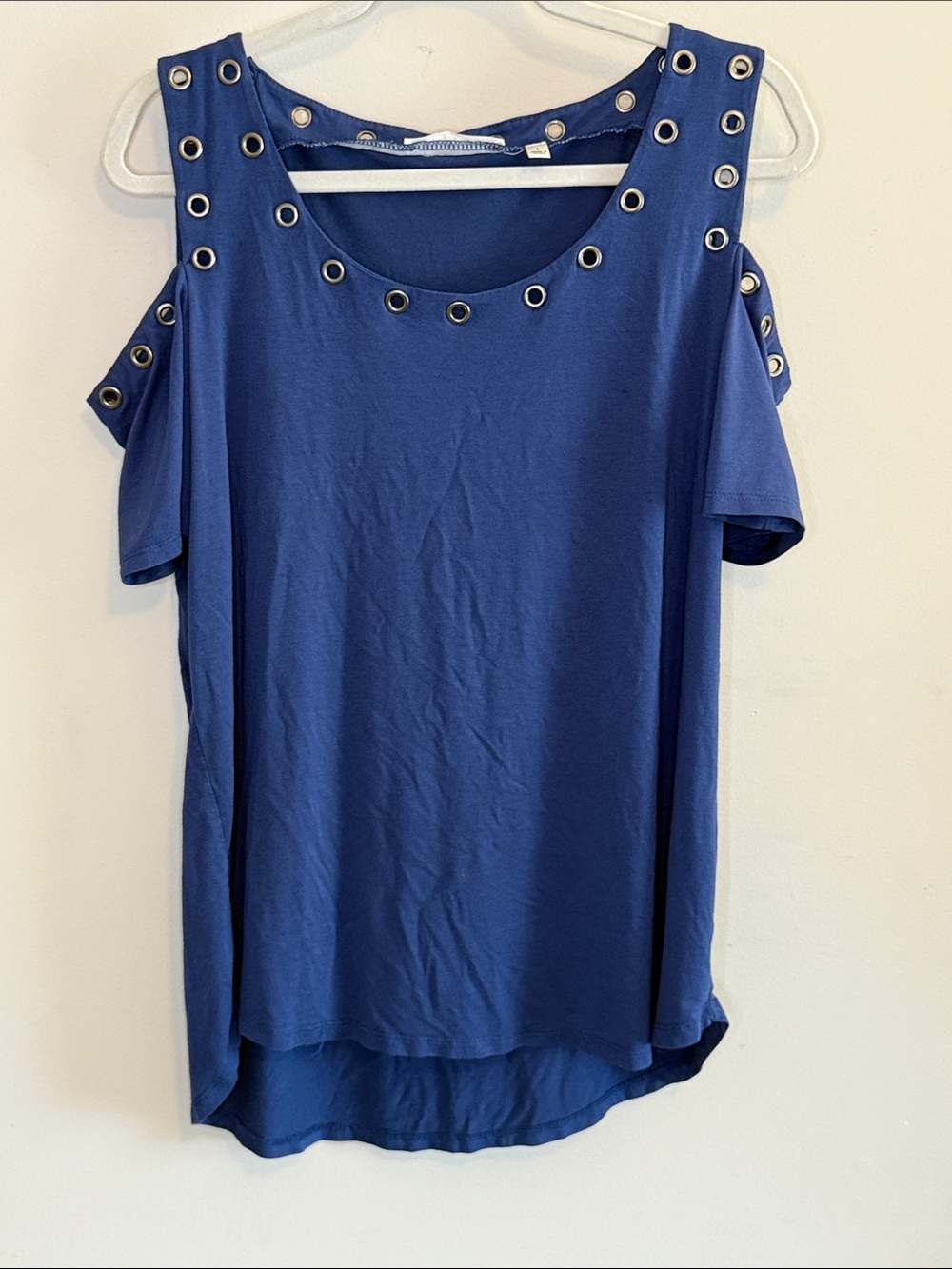 Cyrus Royal Blue Cold-Shoulder Grommet Tunic - Size L
